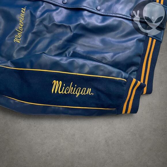 Vintage Michigan Blue Leather Varsity Jacket Size L - Picture 4 of 8